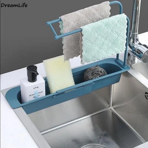 Telescopic Sink Storage Rack Telescopic Sink Rack Holder Expandable Storage Drain Basket Kitchen Home Household Adjustment Drain