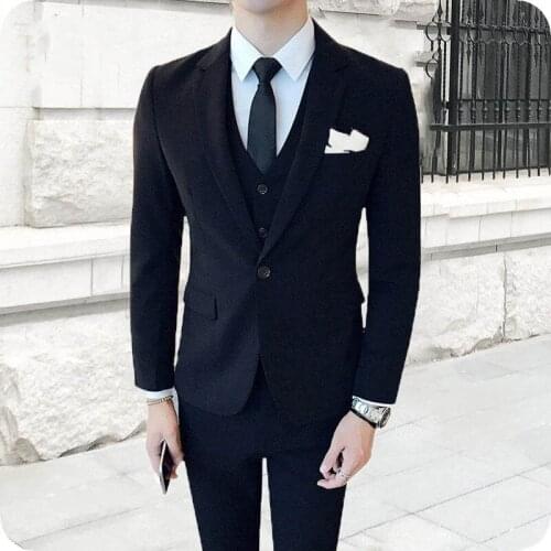 Navy Blue Men Suits Formal Business Slim Fit Groom Tuxedo 3Piece Best Man Blazer Jacket Pants Vest Costume Homme Terno Masculino