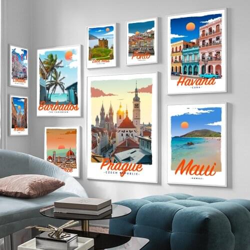 Nordic Vintage Travel Posters And Prints Italy London Floience Canvas Painting Wall Art Pictures For Livingroom Interior Decor