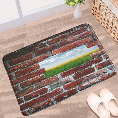 Vintage Stone Wall Bathroom Mat Red Brick Plant Flower Geometric Pattern Non-slip Rugs Home Decor Kitchen Entrance Aisle Carpet