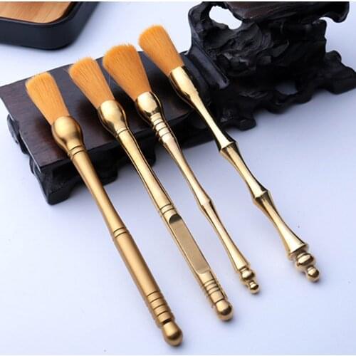 High Quality Multiple Sizes 100% Copper Tea Pen Wood Tea Bush Tea Sweep Coffee Grinder Machine Cleaning Brush Thee Borstel