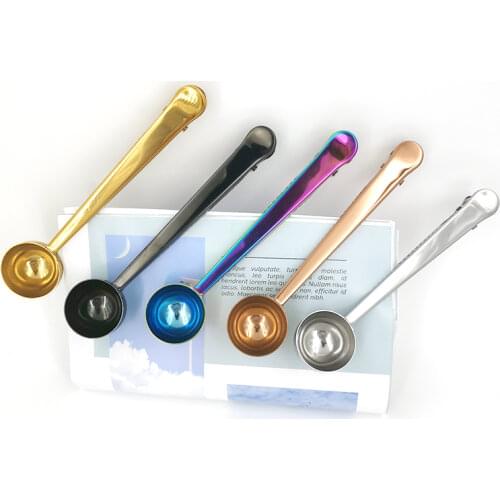 2 in 1 Coffee Spoon Sealing Clip Stainless Steel Espresso Coffee Beans Coffee Powder Spoon Cafe Accessories Kitchen Tool