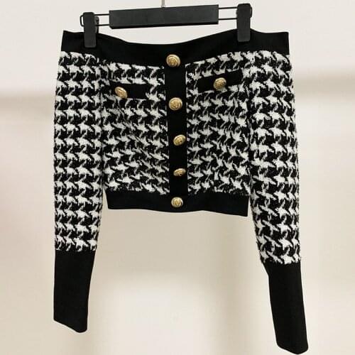 SS2021 Women Jackets Cotton Fashion Elegant Long Sleeve Slash Neck Lion Button Zipper Short Tweed Patchwork Tops Coats Female