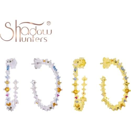 SHADOWHUNTERS Pure 925 Silver Big Circle Stud Earrings with Colorful Zircon High Quality Women Party Jewellery Luxury Brand 2020