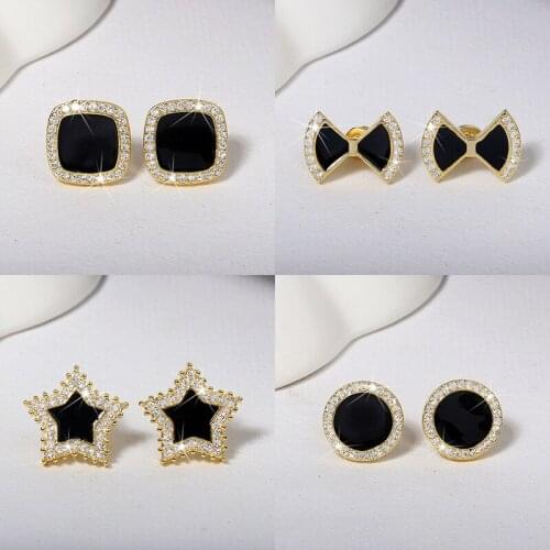 S925 sterling silver needle five-pointed star earrings female black temperament bow peach heart earrings Korean simple earrings