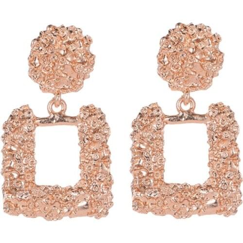 Punk Retro Small Geometric Rectangle Embossed Golden Rose Gold White Abrazine Alloy Dangle Earrings Drop Earrings For Women