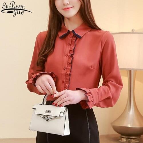 2021 Autumn Long Sleeve Womens Tops and Blouses Loose White Womans Shirt Solid Korean Tops Red Office Lady Blusas Mujer 10756