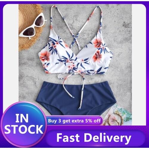 #VO Women Two Piece Bikini Set Floral print Swimwear Women Swimsuit Beachwear bathing suit women Cross Bandana biquini