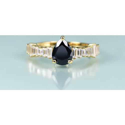 GEMS BEAUTY 14K Gold Filling Sterling Silver For Women Rings Pear Cut Black Simulant Diamond Handmade Rings Romantic Gift