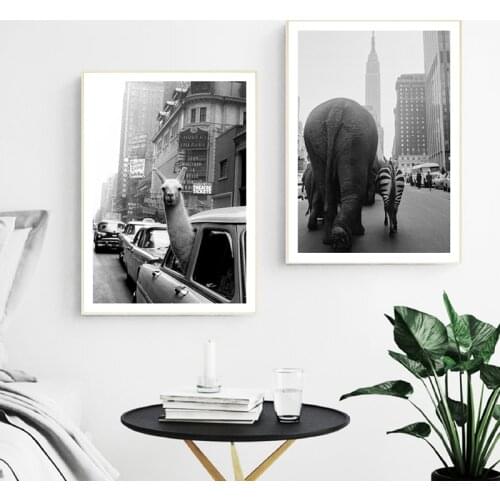 Animal Alpaca Elephant Vintage Canvas Paintings In New York City Posters and Prints Wall Art Pictures for Living Room Home Decor