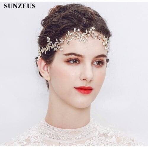 Gold Headband with Dazzling Beaded Bridal Hair Accessories with Ribbons Head Band Pearls Girls Pageant Hair Decoration SHA21