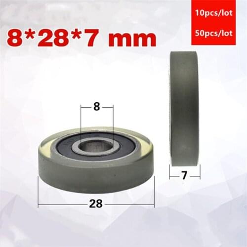 10pcs/50pcs 8*28*7mm Silent guide wheel of conveyor belt polyurethane PU 608 608RS roller bearing friction pulley 8x28x7