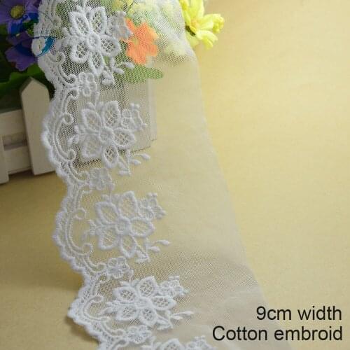 10yards 9cm White Embroid Sewing Ribbon Guipure Lace Trim Fabric Warp Knitting DIY Garment Wedding Accessories #1804