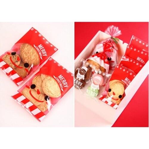 100PCS Red Christmas Stocking Man Santa Cookie Candy Sweet Party Gift Cello Bags