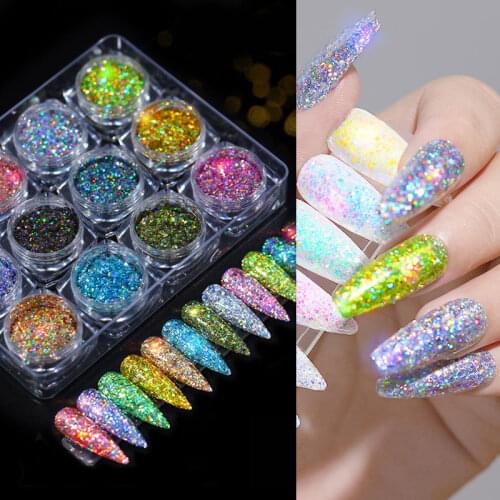 12 Box/Set Nail Glitter Powder Dust UV Gel Flakies Sequins Crystal Diamond Super Shining Paillette Nail Art Manicure Decoration