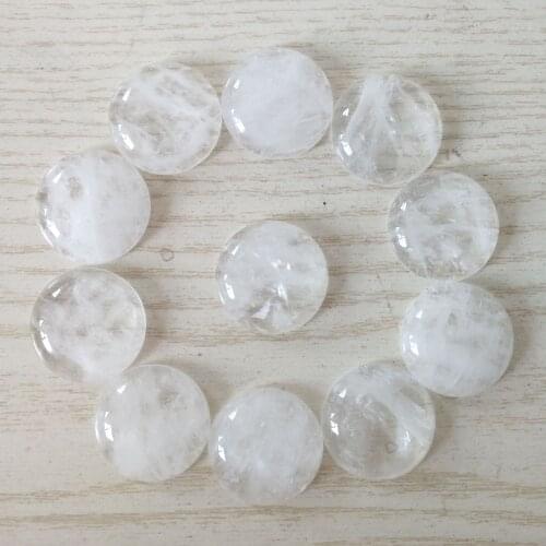 Fashion 12pcs Natural white crystal stone 25mm round Cab Cabochon beads for Jewelry making charm ring accessories wholesale