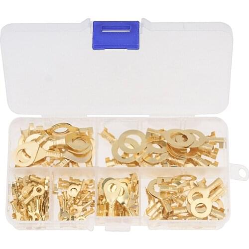 150PCS/SET Ring Type Gold Terminals Golden Brass Non-insulated Crimp Terminals Connectors M3-M10 Cable Wire Connectors M4 M6 M8