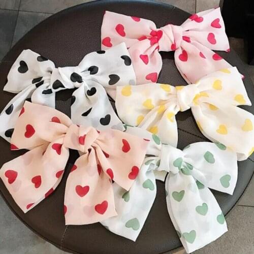20 pieces/lot) Cute Fresh Chiffon Hair Accessories 5 Colors Love Design Printed Women Hair Bow Girls Hairgrips