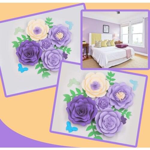 2018 Half Made Giant Paper Flowers DIY Full Kits With Leaves Butterflies For Wedding & Event Backdrop Baby Nursery Deco Mix Size