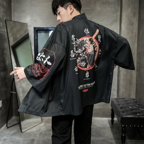 2019 New Samurai Print Kimono Men Japanese Kimono Cardigan Harajuku Kimono Shirt Men Streetwear Hawaiian Shirt Men 5XL