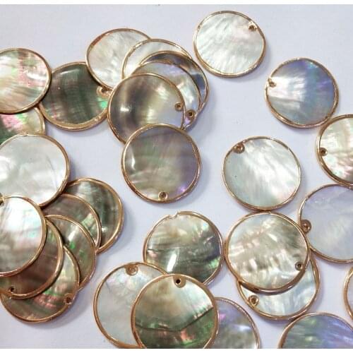 25MM 12Pcs Gold Side 100% Pure Natural Black Shell Flat Round Shape Pendants Charms Jewelry Findings