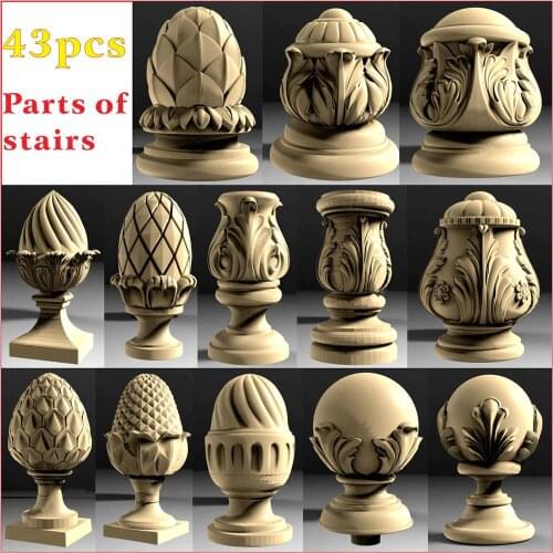 43pcs baluster head 3D STL Model for CNC 4 AXLE Engraver Carvingbed Relief for CNC Router Aspire Artcam