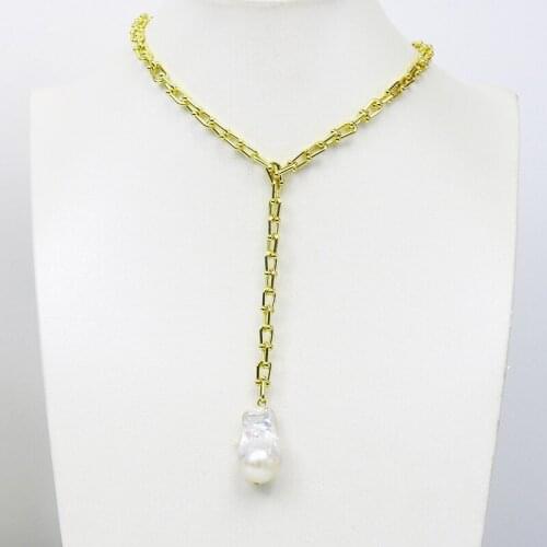 5 Pcs Punk chain Baroque Pearls Pendant Necklace Fashion Jewelry Chain Gold Pearls Pendant necklace Elegant Necklace 90031