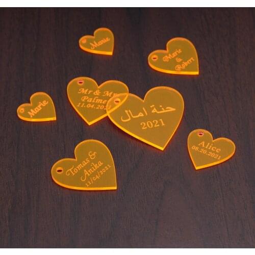 50 * Personalized Bridal Baptism Orange Transparent Decoration Coin Table Core Decoration Love Label For Wedding And Engagement