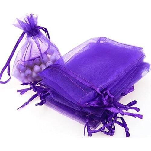 50pcs 7x9 9x12 10x15 13x18CM Purple Organza Gift Bags Jewelry Packaging Bags Wedding Party Decoration Drawable Bags Gift Pouches