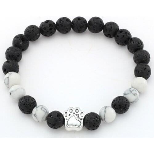 8mm 7f4 micro pave cz zircon cubic zirconia elastic adjusted Charm nature stone black stone volcanic lava Charm Bracelet