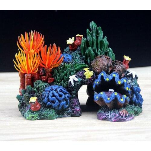 Fish tank landscaping background Package Coral conch shell rockery Resin water grass fake tree Aquarium decoration Supplies