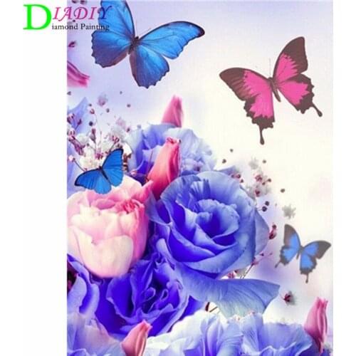 Diy 5d Diamond Painting "Flower butterfly scenery" Cross Stitch Square Round Diamond Embroidery Handwork Rhinestone Art