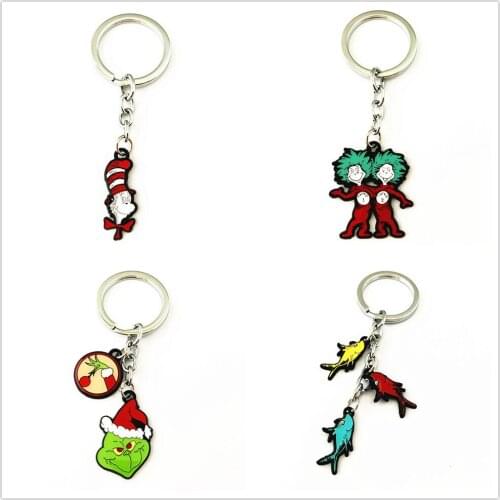 FANTASY UNIVERSE Cartoon Dr Seuss Keychain Cosplay High Quality Metal Red Hat Fashion Jewelry Conjoined twin brothers Key ring