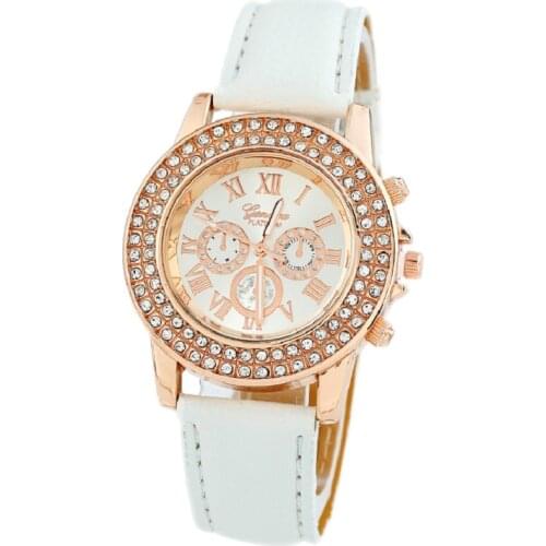 Gnova Platinum Pu Leather band Watch women wristwatch Double Rhinestone rim luxury woman style roman hours casual dress Hour