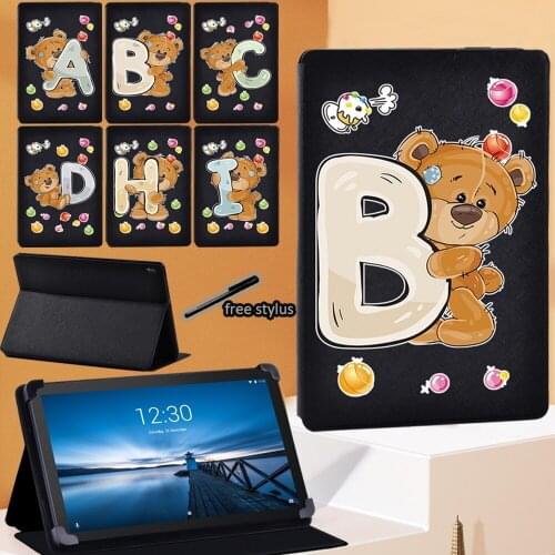 Bear Letter Series Tablet Case for Lenovo Tab E10 10.1 Inch/Tab M10 10.1 Inch/Tab M10 FHD Plus 10.3" PU Leather Stand Cover+Pen