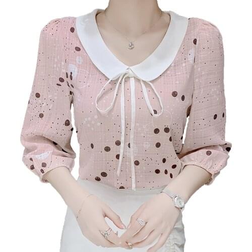 Cheap wholesale 2021 spring summer autumn new fashion casual chiffon women shirt woman female OL half sleeve shirt Py1413