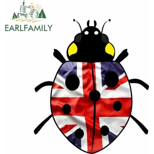 EARLFAMILY 13cm x 11.1cm Funny Ladybird Design with UK Union Jack British Flag Motif External Vinyl Cartoon Car Sticker
