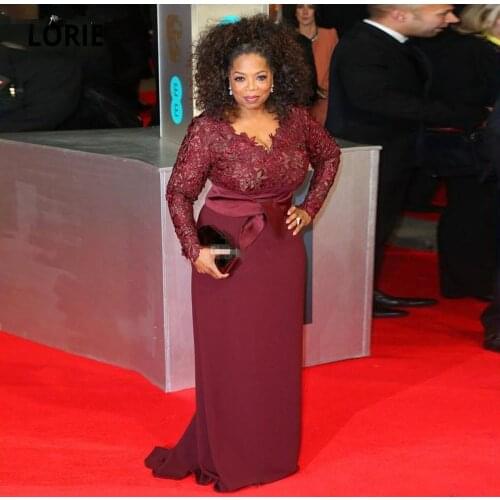 Elegant Burgundy Celebrity Evening Dresses Mermaid Long for Women Plus Size 2020 Lace Long Sleeve Formal Mother Party Gowns