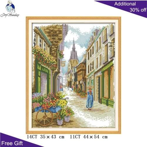 Joy Sunday Street View Needle points F673(3) 14CT 11CT Counted and Stamped Home Decor A Street View Embroidery Cross Stitch Kits