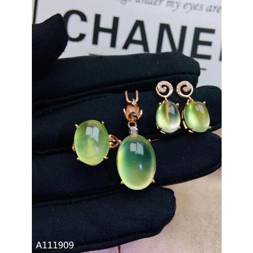 KJJEAXCMY boutique jewelry 925 sterling silver inlaid Natural Prehnite Necklace Ring Earring Set Support detection