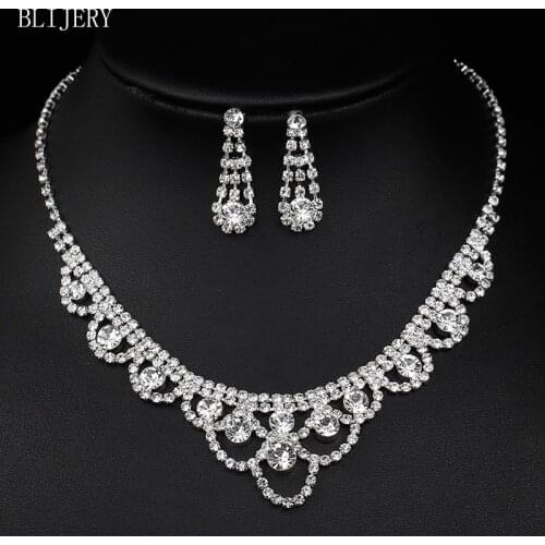 BLIJERY Bridesmaid Bridal Jewelry Sets for Women Rhinestone Crystal Necklace Earrings Sets Engagement Prom Wedding Jewelry Sets