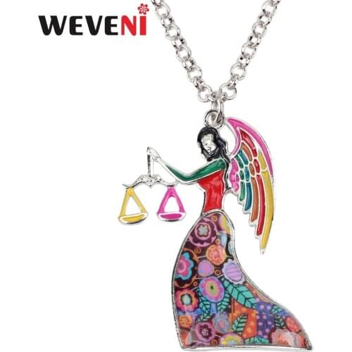 WEVENI Statement Metal Alloy Lucky Zodiac LIBRA Necklace Pendant Fashion Chain Choker Constellation Enamel Jewelry For Women New