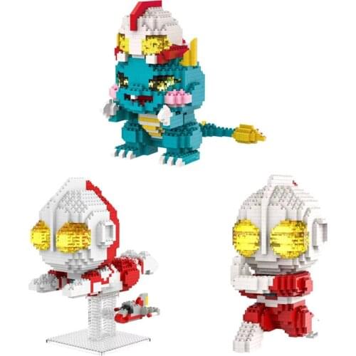 Lovely Ultraman figure micro diamond block monsters nanobricks with light building bricks educational toy for children gift