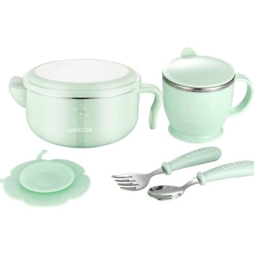 Cartoon 304 Stainless Steel Baby Insulated Bowl Set Children Eco-friendly Cutlery Water Thermal Dinnerware Fork Spoon Tableware