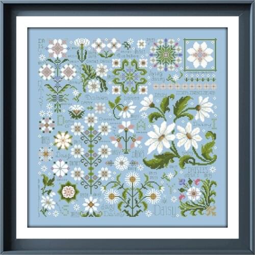 Fantasy daisy cross stitch kits plants aida fabric 18ct 14ct 11ct skyblue cotton thread embroidery kits DIY craft set