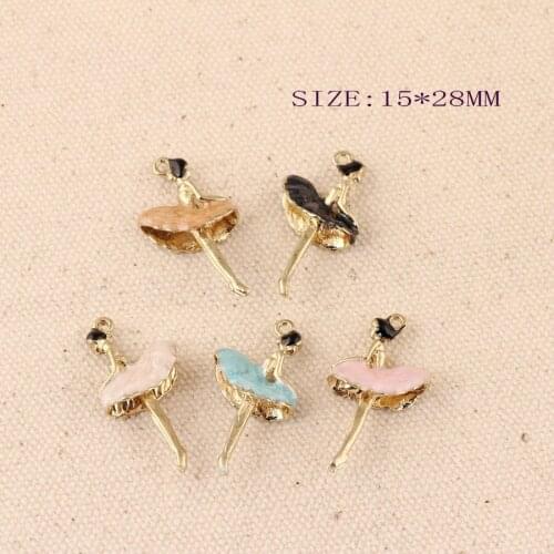 Newest 50PCS Enamel Dancing Ballet Girl Jewelry Charms Gold Tone DIY Bracelet Necklace Phone Chain Keyring Floating Pendants