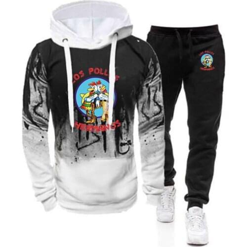 New Mens Breaking Bad Sportswear Hoodie+Pants Sport Suits Sweatshirts Tracksuit Male LOS POLLOS Hermanos Fitness trouser Set