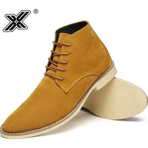 Autumn Pointed Toe Men Shoes Classic Yellow Martin Boots Men Casual Fashion Lace-up Pig Suede Men Chelsea Boots botines hombre