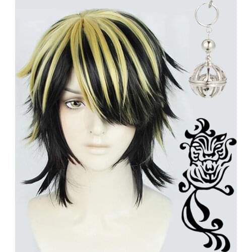 Anime Tokyo Revengers Hanemiya Kazutora Cosplay Wig Black Golden Wig Tokyo Manji Gang Captain Heat Synthetic Hair Wigs + Wig Cap
