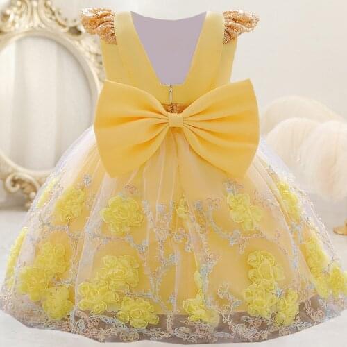 Flower Baby Girls Birthday Dress For 1 Year Newborn Baptism Pink Toddler Bow Dresses Elegant Christening Party Gown Kids Clothes